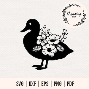 Pato floral SVG - Pato SVG - Ramo de flores de pato SVG - Animales de granja florales SVG - Decoración de granja SVG - Animales de granja SVG - Clipart de pato