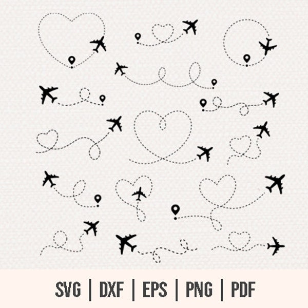 Airplane Path Bundle SVG PNG Files For Cutting Machines - Airplane Bundle SVG - Airplane Heart Bundle Svg - Love Airplane Silhouette