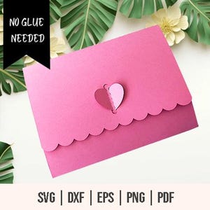 ハート型封筒カットファイル - 糊不要封筒テンプレート - ハート型封筒テンプレート - ハート型封筒SVG - 封筒テンプレート