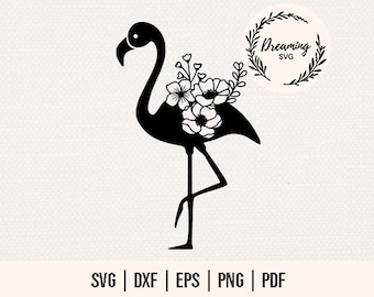 Blommig Flamingo SVG - Flamingo SVG - Flamingo med blommor SVG - Blomma Flamingo Svg - Flamingo för skjortor svg - Flamingo klippfil dxf png