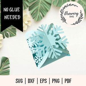 Boîte flocon de neige SVG - modèle de boîte cadeau flocon de neige - Twist Box SVG - boîte sans colle svg - flocon de neige arbre de Noël Treat Box svg