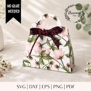 Gift Bag Template SVG - No Glue Paper Purse Cut File for Cricut - DIY Wedding Favor & Party Treat Box, Pochette dxf pdf