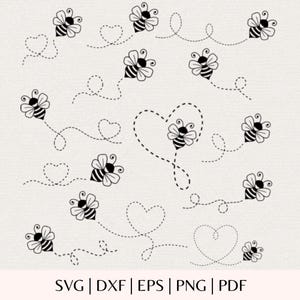 Bumble Bee SVG Bundle - Dotted Flight Path Trail Template - Cute Honeybee Clipart - Honeycomb Path Trails for Cricut