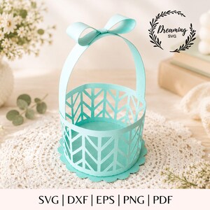 Bow Basket Cupcake Holder SVG - 3D Treat Box & Flower Wrapper Cut Files for Cricut - Paper Basket Template - Easter Party Favor DXF