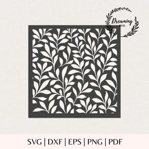 May include: A square digital graphic file featuring a dark gray background with a repeating white leaf pattern. The design includes a circular logo in the top right corner with the text Dreaming SVG and the file formats SVG, DXF, EPS, PNG, PDF.