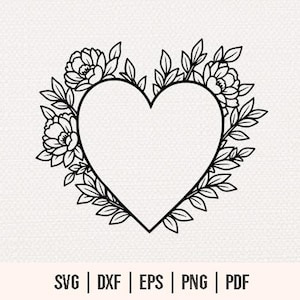 Flower Heart Wreath SVG - Heart Wreath SVG - Flower Heart SVG - Heart svg Cut Files - Heart Decorated With Flowers - Floral Wreath svg