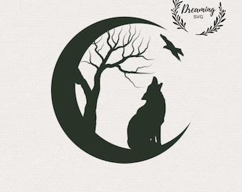 Wolf Moon SVG Cut File for Cricut, Mountain Forest Silhouette Clipart, Wild Animal Digital Download