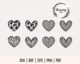 Leopard Print Heart SVG - Hand Drawn Heart SVG - Valentines Leopard Heart SVG - Valentine Animal Print Vector Bundle - Leopard Heart Clipart