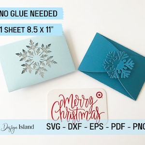 Soporte para tarjeta de regalo de copo de nieve SVG - Soporte para tarjeta de regalo SVG - No se necesita pegamento Soporte para tarjeta de regalo svg - Soporte para tarjeta de regalo de Navidad SVG Cut Files