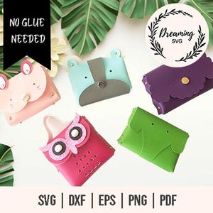 Karte Brieftaschen Bundle SVG - Geldbörse SVG - Keine nähen Geldbörse SVG - Brieftasche Tasche svg - Clutch Purse Faux Leather No Sew - Tiere Geldbörsen svg