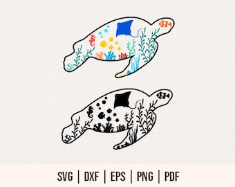 Beach Theme Sea Turtle SVG Files - Beach Life SVG - Turtle SVG - Ocean Sea Scene svg - Undersea Landscape svg - Aquarium Scene Seaweed Fish