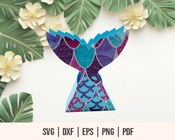 Mermaid Tail Party Favor Box Template - Cute Mermaid Tail Box SVG ...