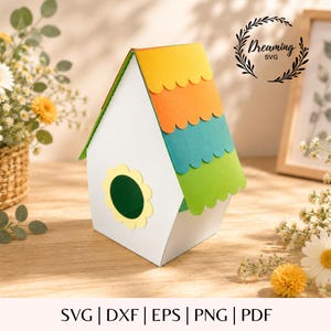 3D Paper Birdhouse Gift Box SVG - Papercraft Treat Box, Spring Party Favor Box