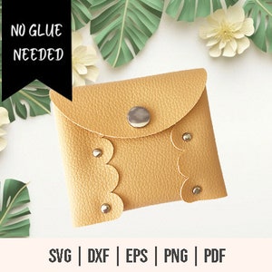No Sew No Glue Keychain Coin Purse SVG - Keyring Coin Purse Template - Clutch Purse Faux Leather No Sew - No Sew No Glue Card Wallet SVG