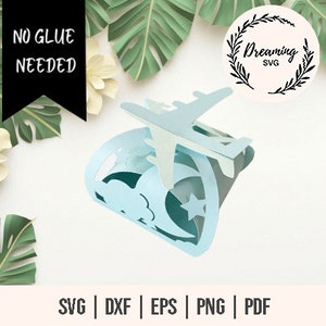 Scatola per aeroplano SVG - Modello di scatola regalo per aeroplano - Twist Box SVG - Nessuna scatola di colla in formato SVG - Scatola per dolcetti in formato SVG - Go Airplane Favor Box in formato SVG