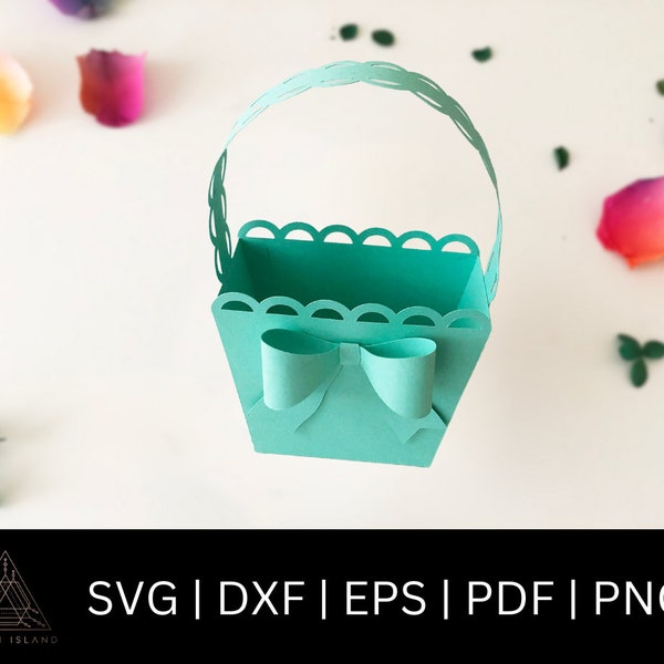 Bow Basket SVG - Basket With Paper Bow SVG - 3D Basket SVG - Scalloped Basket svg - Cute Paper Easter Basket With Bow svg- Easter Basket svg