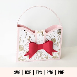Borsa a mano con fiocco SVG - Borsa con fiocco SVG - Modello SVG per scatola regalo borsa - Borsa moderna con fiocco svg - Scatola per borsa con fiocco svg - Modello per borsa di carta