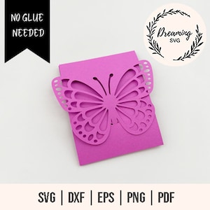 3D バタフライ ギフト カード ホルダー SVG - 接着剤不要のギフト カード ホルダー SVG - ポップアップ バタフライ ギフト カード ホルダー SVG - 誕生日ギフト カード ホルダー SVG