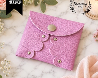 Faux Leather Coin Purse SVG - No Sew Keychain Wallet Template for Cricut - Folded Card Holder Cut File