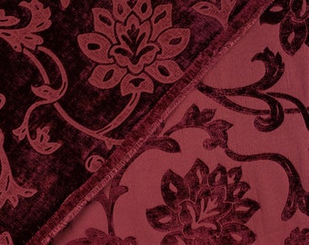 Velvety effect Damask Jacquard fabric - Elegant flower pattern - 18th century French Baroque - By the metre - Height 140 cm