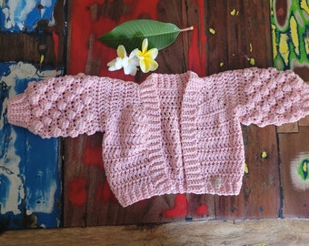 Newborn - 3mnths Bobble sleeve crochet cardigan