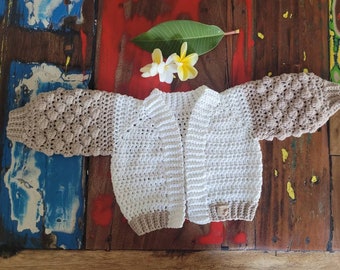 Newborn - 3mnths Bobble sleeve crochet cardigan