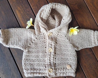 6 - 12 months Hooded Crochet Baby Cardigan