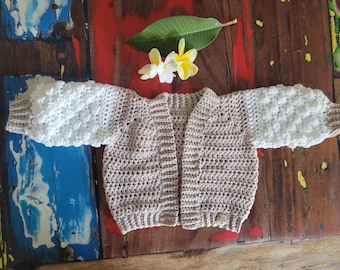 Newborn - 3mnths Bobble sleeve crochet cardigan