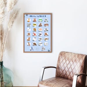 Handpainted Blue Animal Alphabet Download - ABC Nursery Wall Art, Digital Download for Kids, Educational Print, Watercolour Animal Letters
