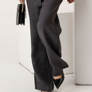 Drop Crotch Linen Trousers with Two Side Pockets in Iron Grey. Women Loose Linen Pants. image 6