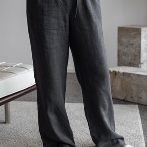 Drop Crotch Linen Trousers with Two Side Pockets in Iron Grey. Women Loose Linen Pants. image 4