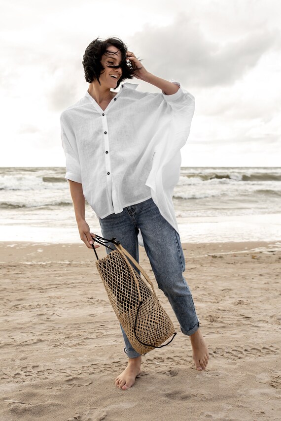 white linen shirt women's beach