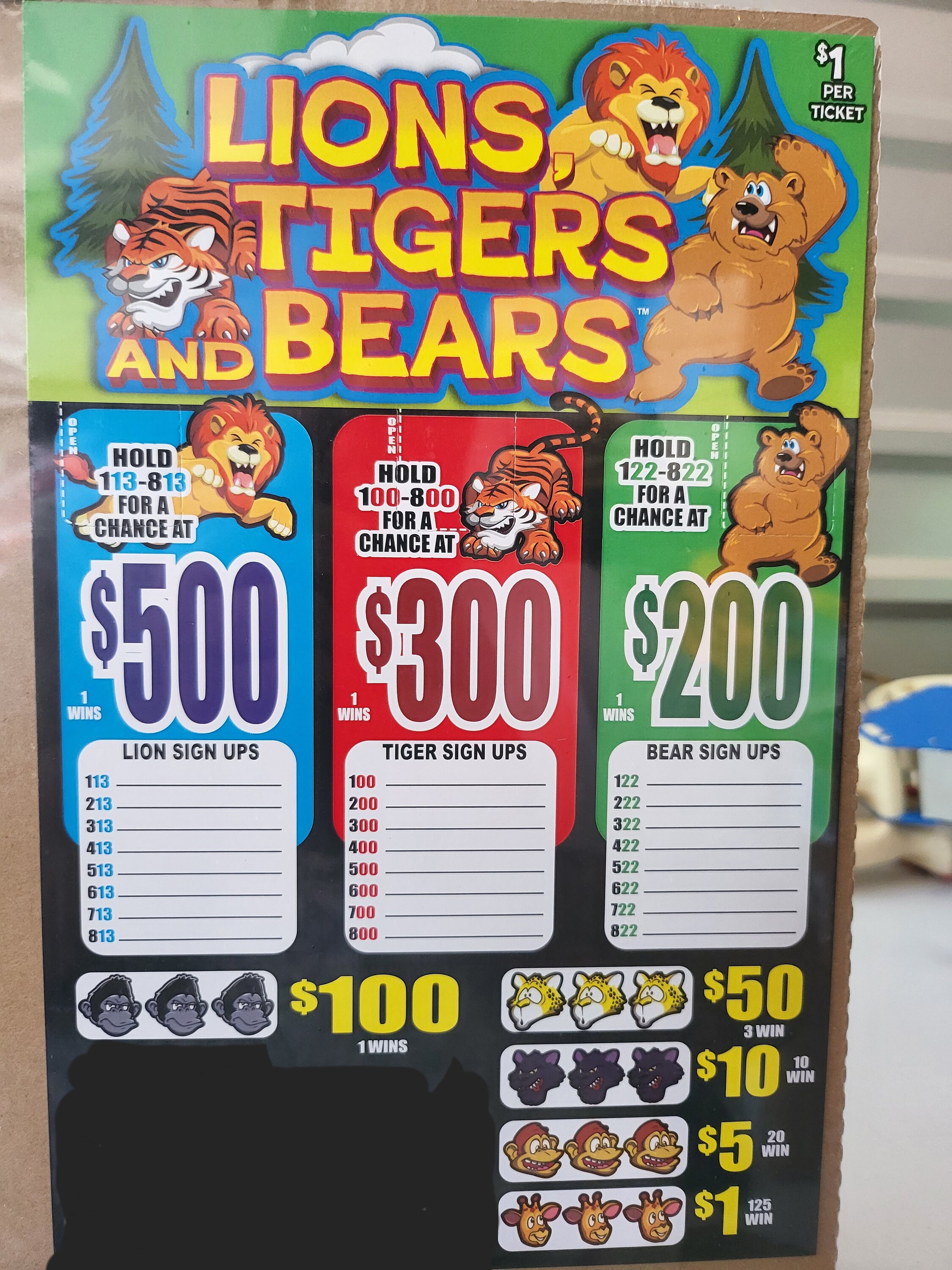 Lions, Tigers & Bears Holder Ticket For Amusement Use Only