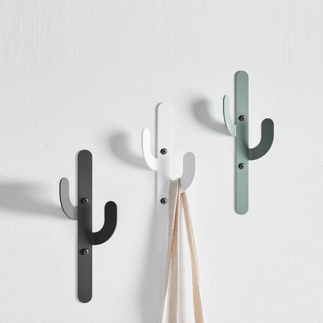 Metal Cactus Wall Hooks Set of 3, Large Cactus Wall Art Decor, Unique