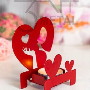 Special Candle Holder, Valentine&#39;s Day Gift, Red Candlestick, Metal Candle Holder, Fantasy Concept Decor, Housewarming Gift, Romantic Accen