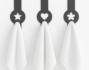 Matte Black Metal Wall Hook Set: Heart, Star, Flower - Adhesive Bathroom Hangers