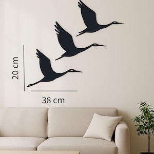 Metal Crane Bird Wall Decor Minimalist Set Of 3, Laser Cut Metal Painting, Minimalist Bird Silhouette Decor for Living Room, Bedroom, Office