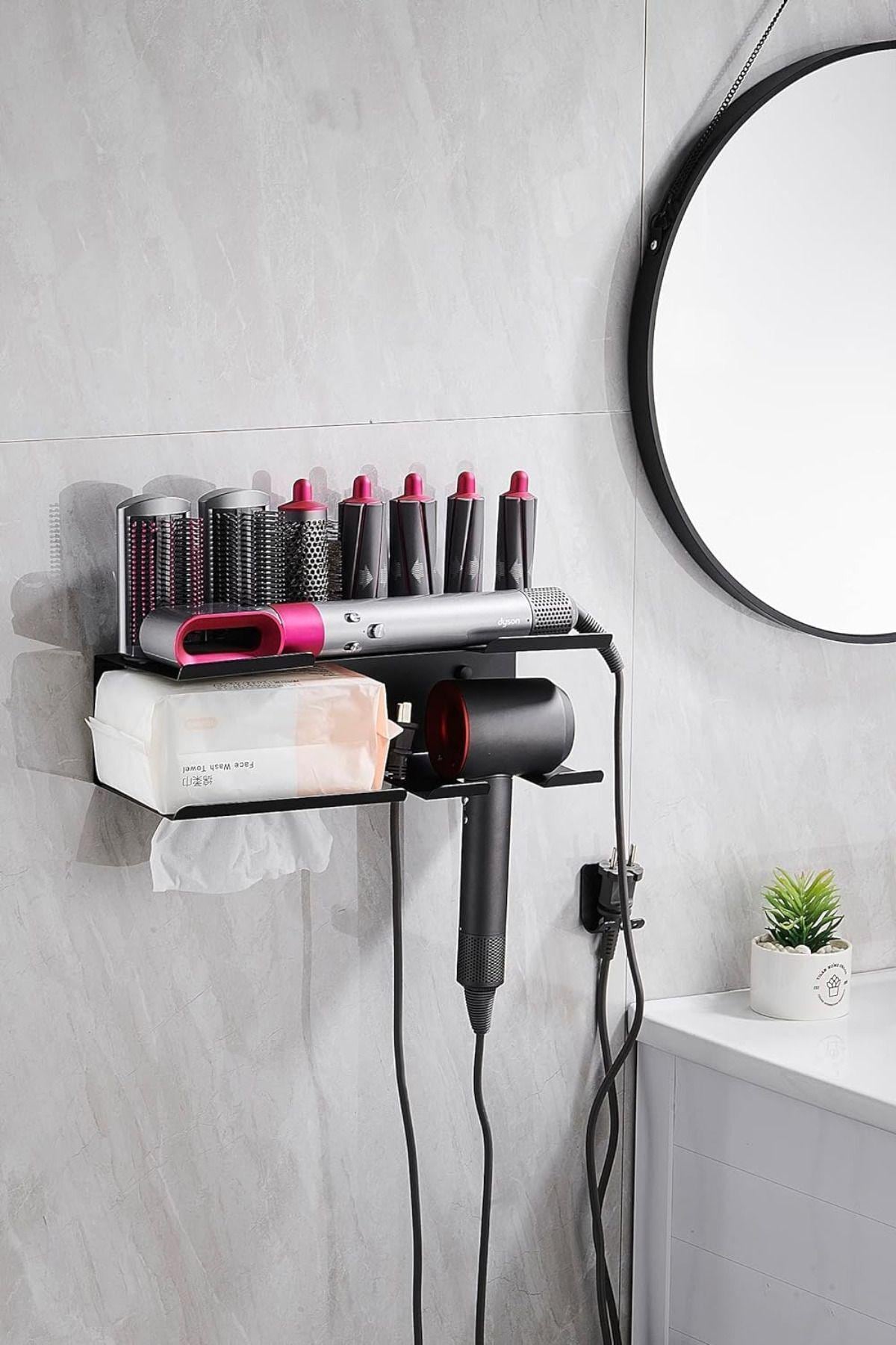 Flat Iron Organizer Holder Wall Mount Blow Dryer And Flat Iron