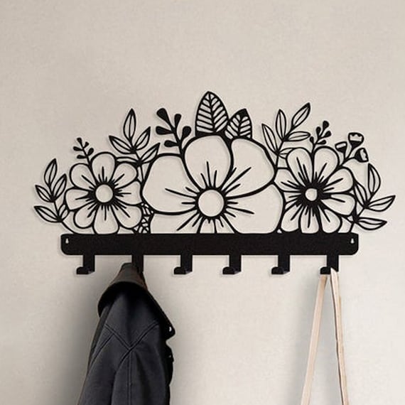 Flowers Wall Mounted Coat Rack Metal Coat Racks for Entryway Stylish Wall Hooks Elegant Coat Hanger with Hooks Unique Gift Idea