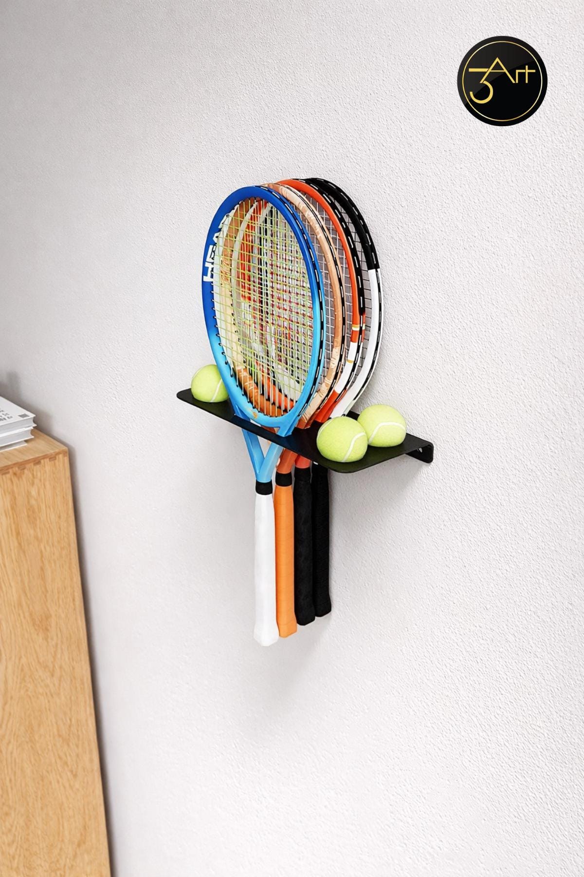 Squash Racket & Bal Houder Voor Aan De Muur – Ruimtebesparend, Grijs, Voor 2 Rackets En 2 Ballen