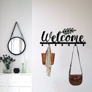 Welcome Metal Wall Hook, Entryway Coat Rack, Rustic Key Holder, Decorative Bag Hanger, Farmhouse Wall Hooks, Modern Home Organizer