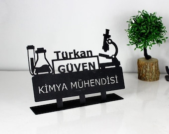 Personalized Chemical Engineer Metal Desk Nameplate: Office Decor Gift