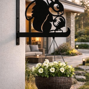 Squirrel Plant Hanger, Metal Wall Bracket, Rustic Garden Decor