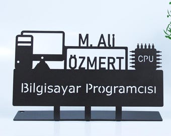 Personalized Metal Computer Programmer Desk Nameplate: Stylish Office Decor