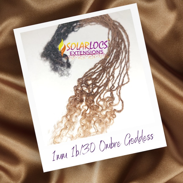 SolarLoc™ OMBRE Extensions; GODDESS curly ends, 100% human hair, hand-made, 10-400 LOCS/bundle; 1mm-3mm wide