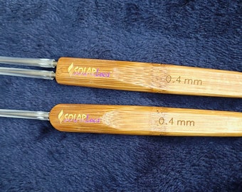 Aguja de crochet de bambú de 0,4 mm; aguja simple y doble