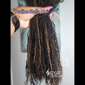 Custom color blend; NATURAL curl SolarLocs™ Microloc Extensions; 100% human hair, hand-made; 50 & 100 loc bundles