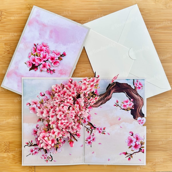 Carte pop up fleurs de cerisier, fleur de sakura, pour anniversaire, merci, mariage, commémorations, toutes les occasions, cadeaux faits main