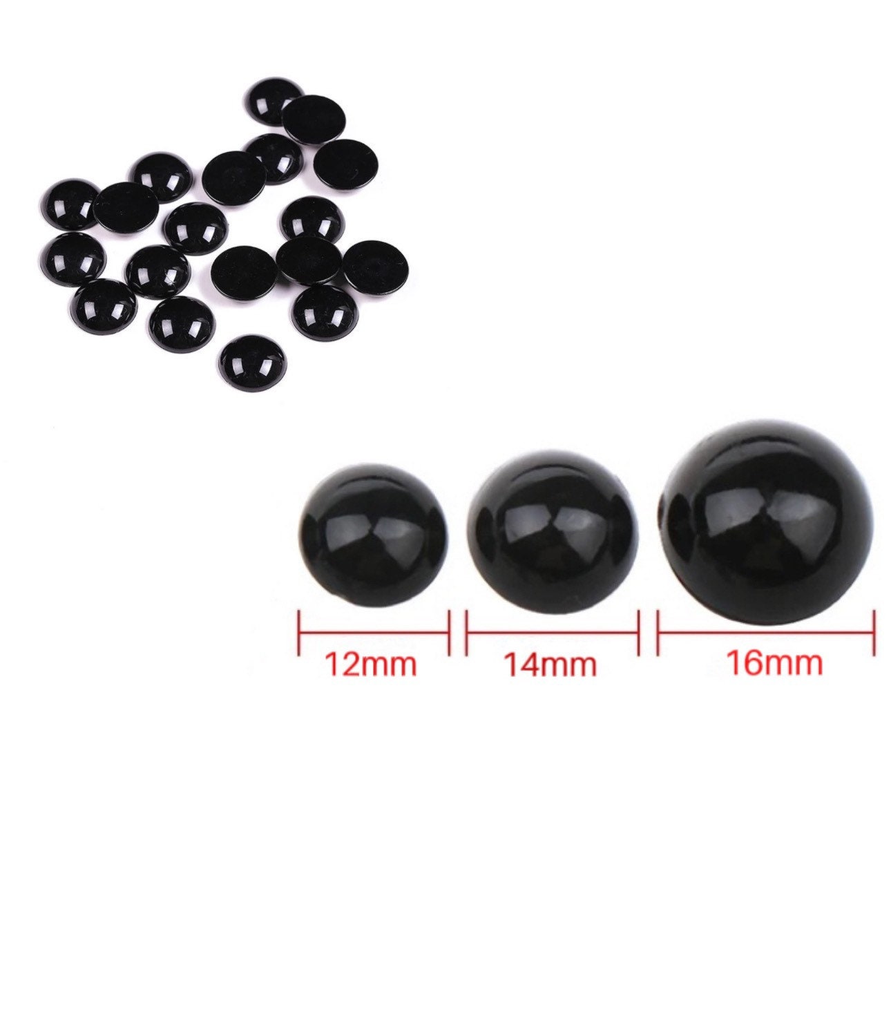 14mm Black Amigurumi Safety Eyes in Black Plastic for Doll