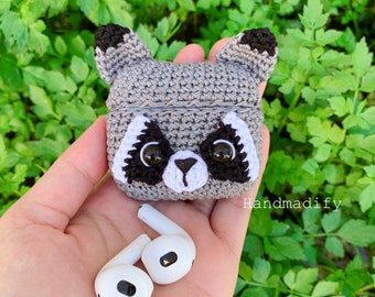 Raccoon AirPods 1,2,3, Pro, Pro 2 Case - Animals Headphone Case - Crochet Animals AirPods Case - Special Gift - Handmade Gift - Love Gift